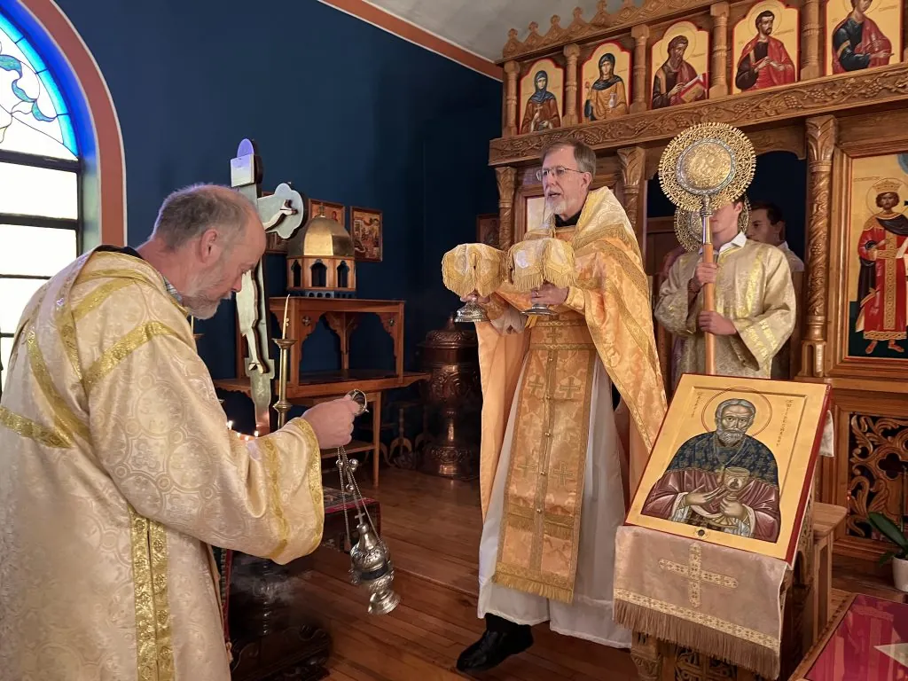 Father Paul Coats during an Orthodox church service
