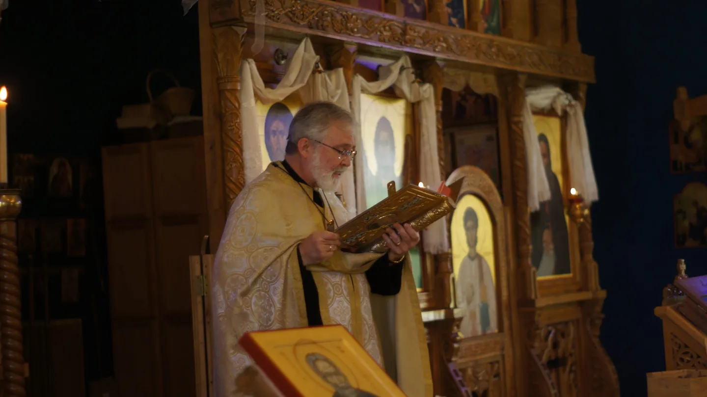 Clergy serving before the iconostasis at Saints Constantine & Elena