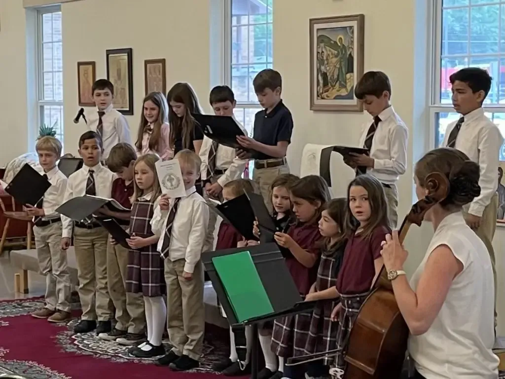 Students singing together at Hagia Sophia Classical Academy