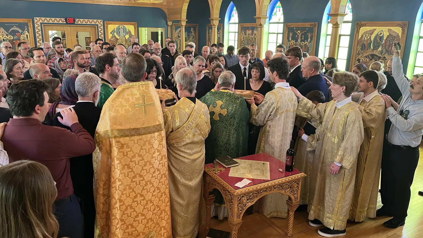 Parishioners and clergy gathered together in the nave